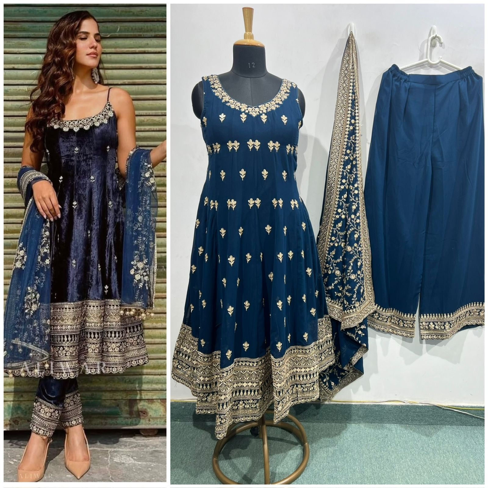 Blue custom made Anarkali