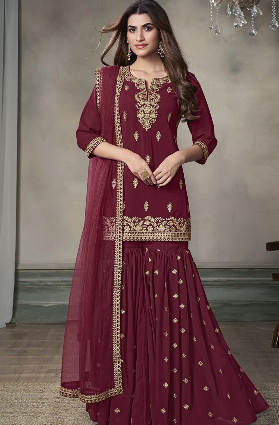 Georgette 3 piece flared sharara set 
