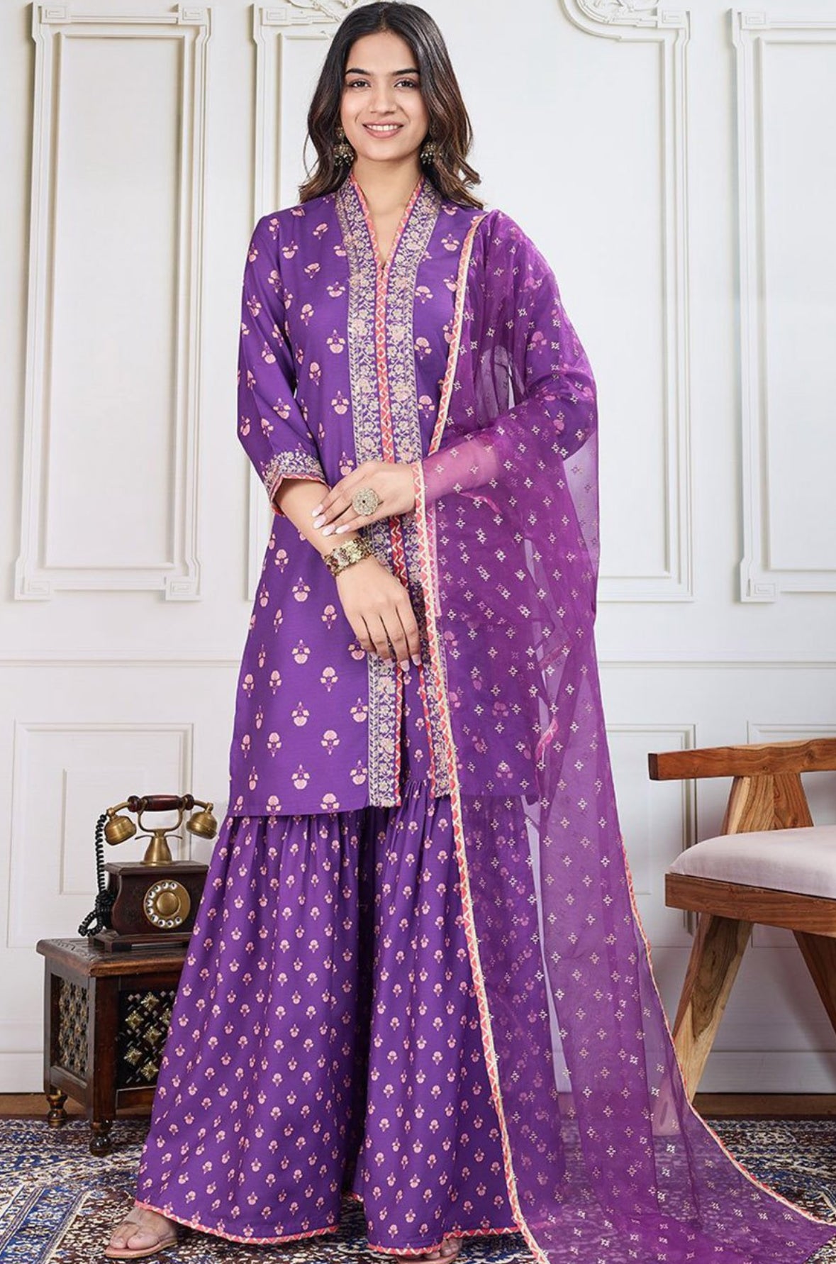 women's flared 3 piece sharara set 