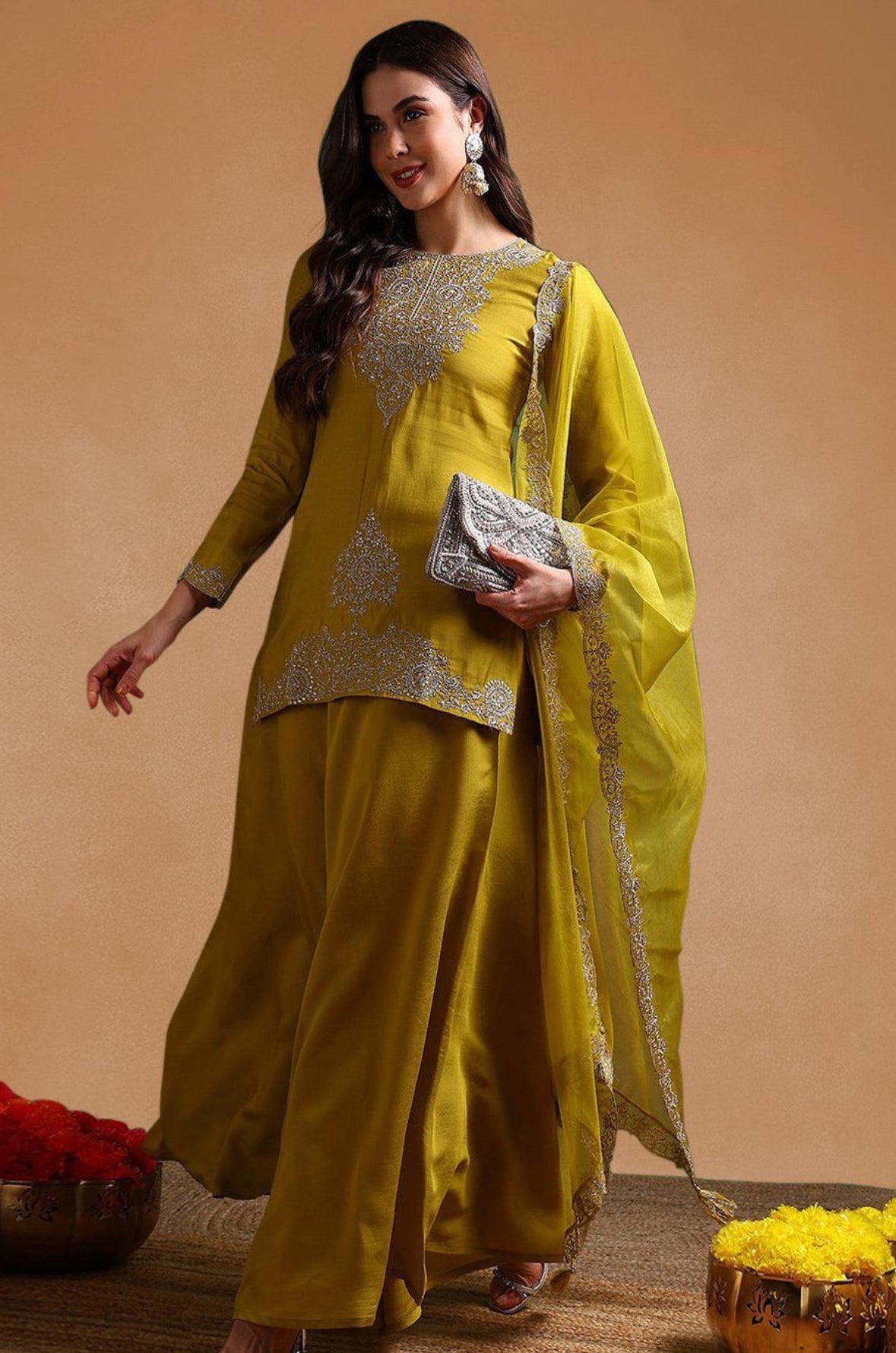 womens flared silk sharara set 