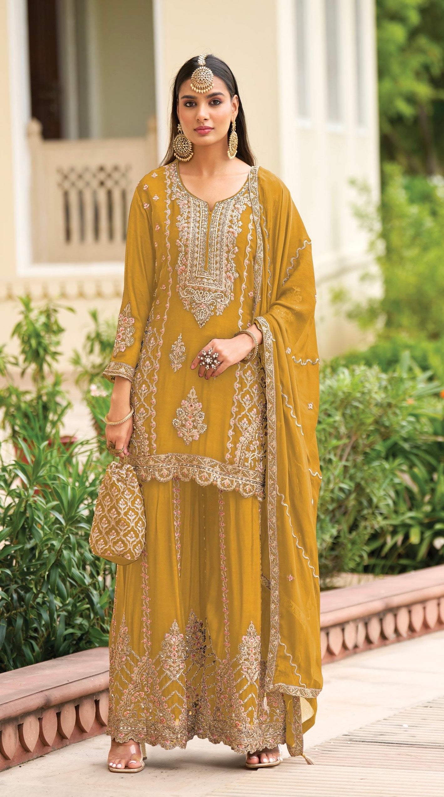 3-Piece Heavy Silk Suit with Embroidered
