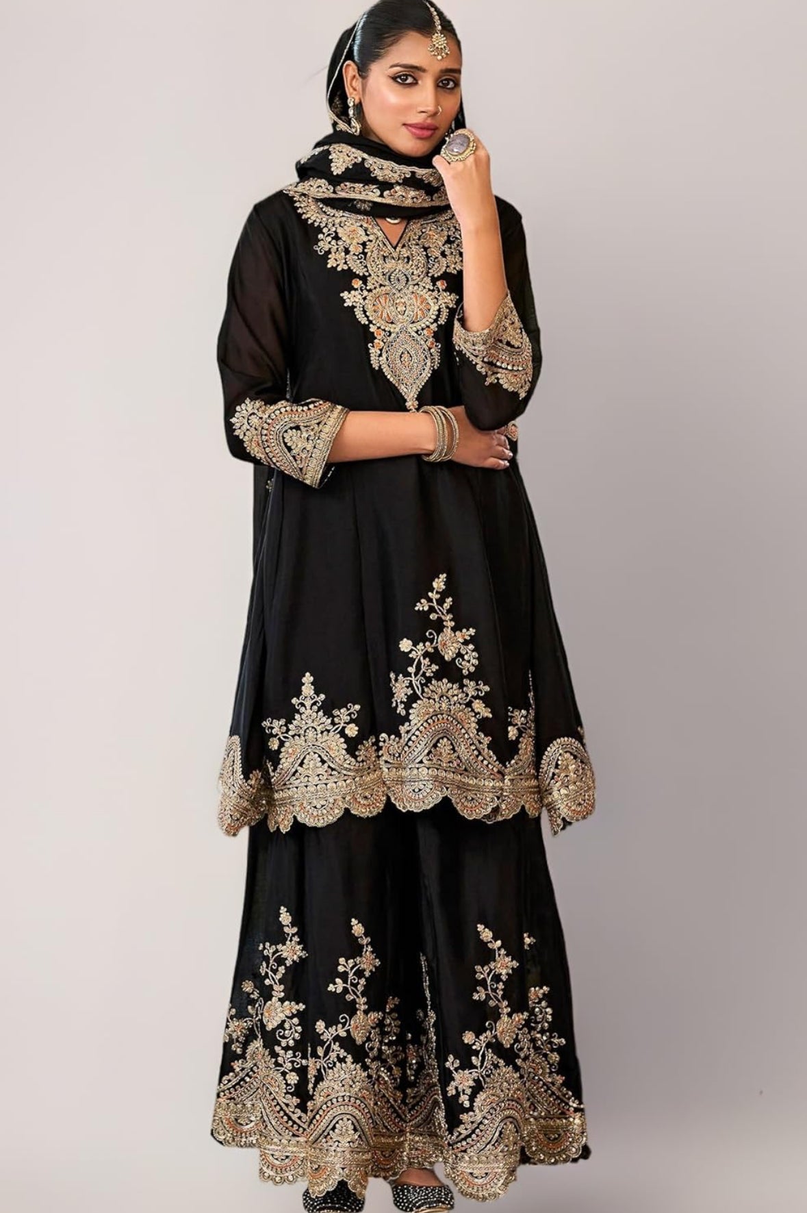 Indian ethnic wear black georgette sharara 3 piece set 