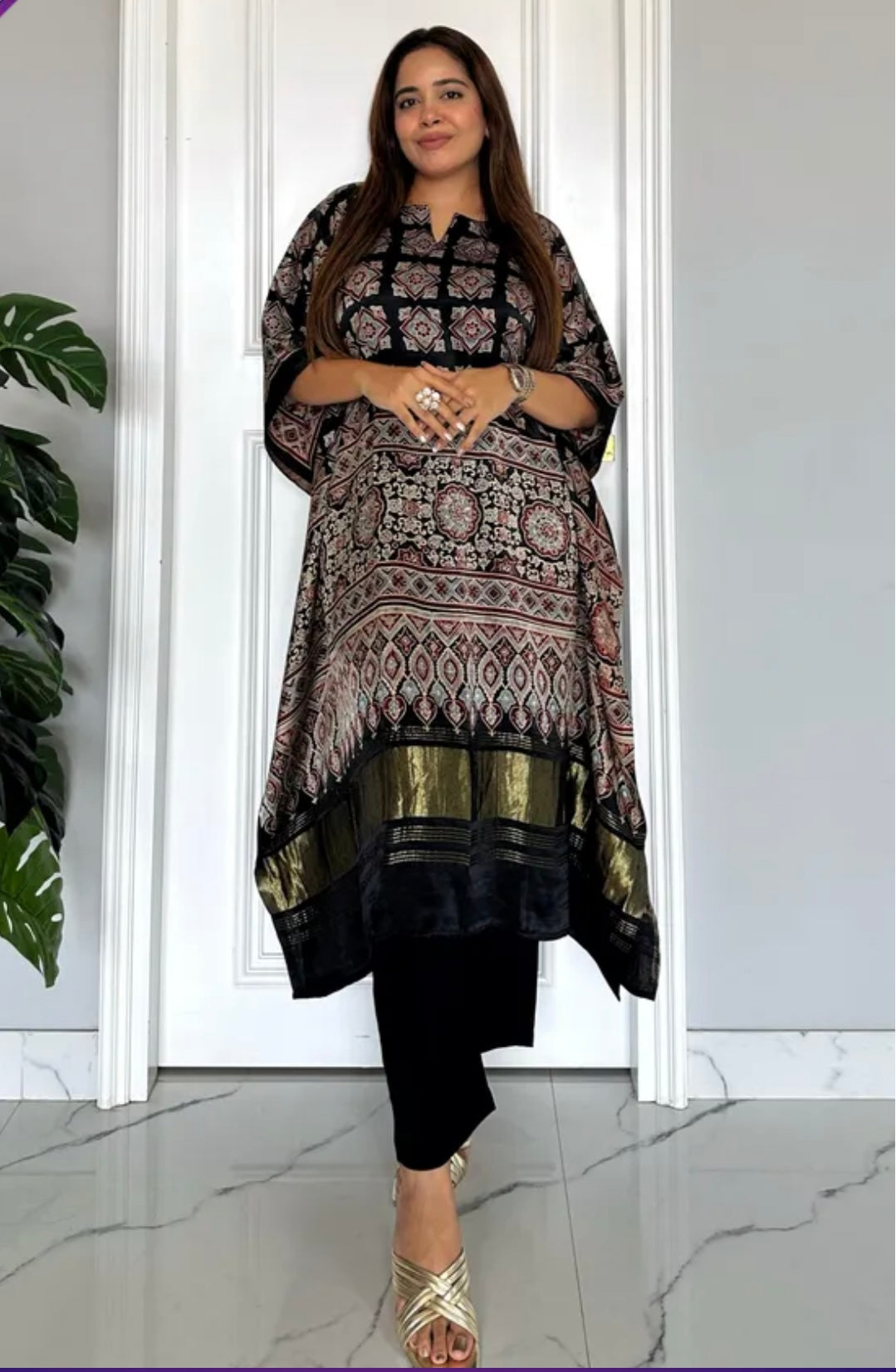 Black Ajrak Kaftan set
