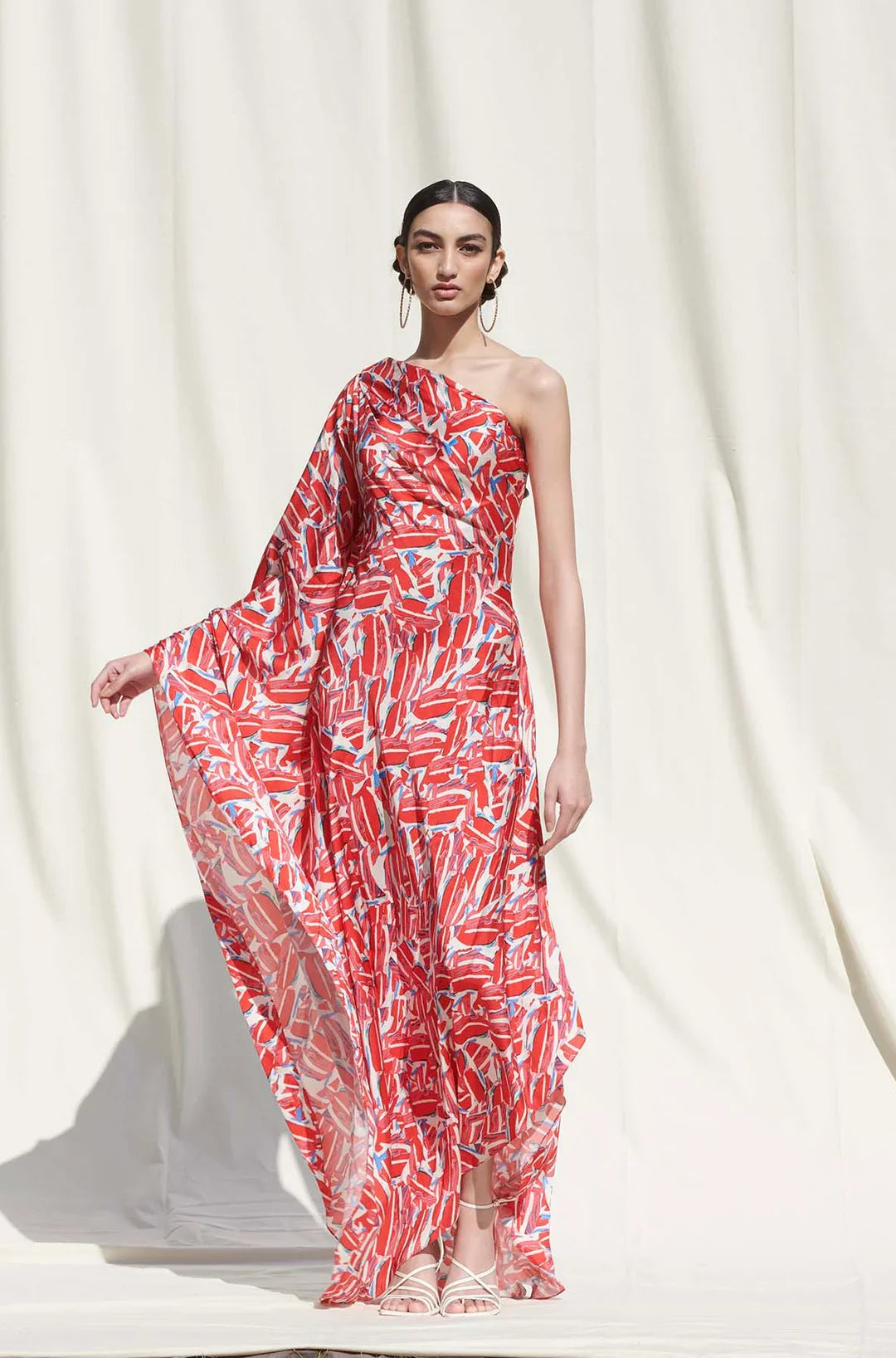 Bold Abstract One-Shoulder  Indo western