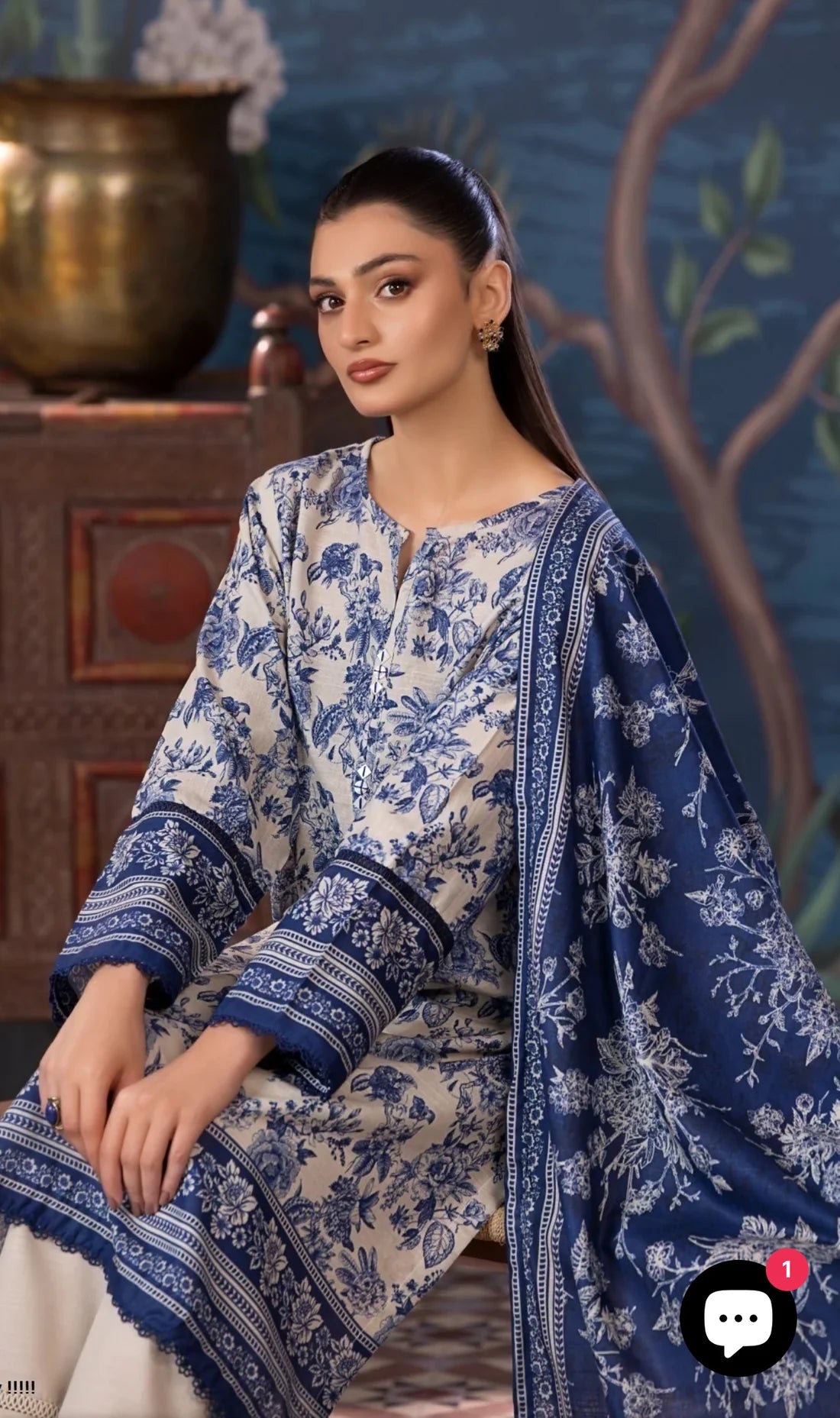 Pakistani indigo printed blue Pure Cotton Suit Set