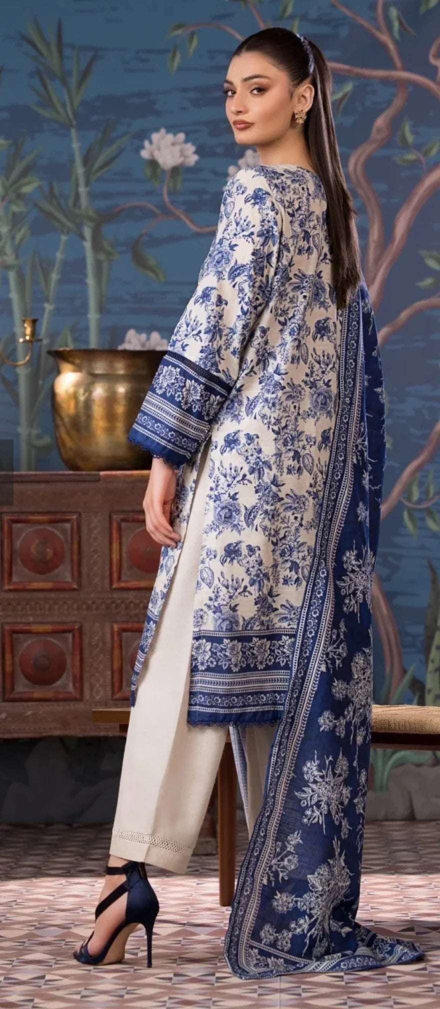 Pakistani indigo printed blue Pure Cotton Suit Set