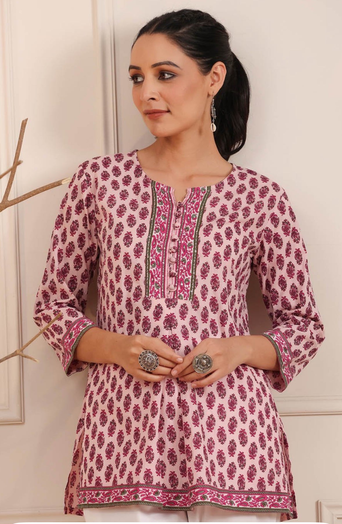 Pink motifs short kurti