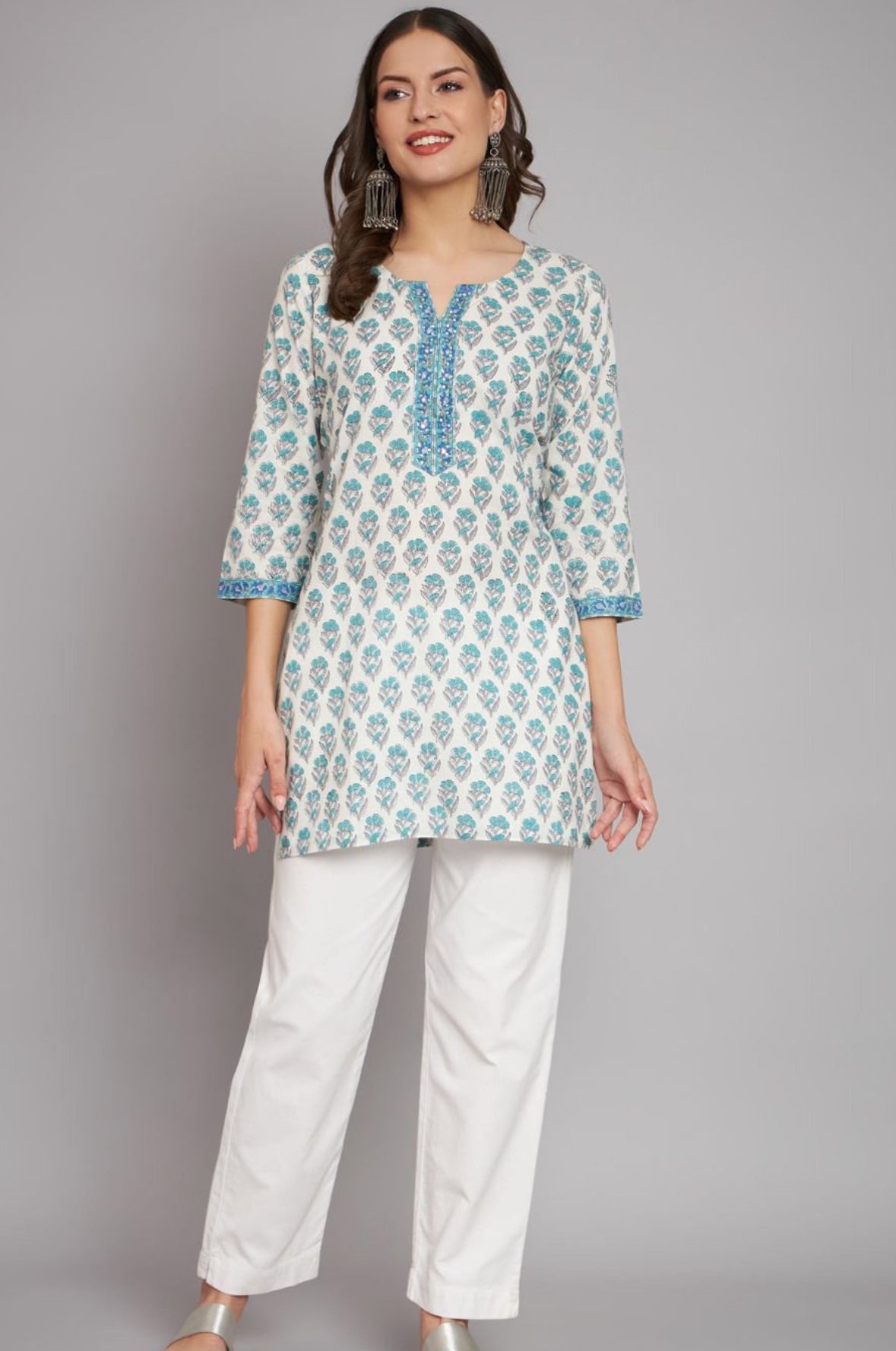 White Short motifs kurti