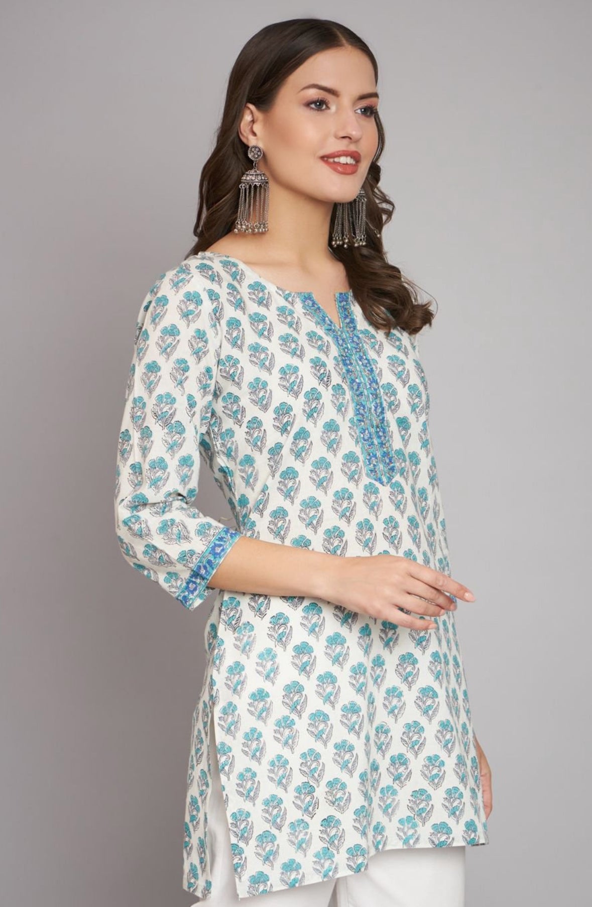 White Short motifs kurti