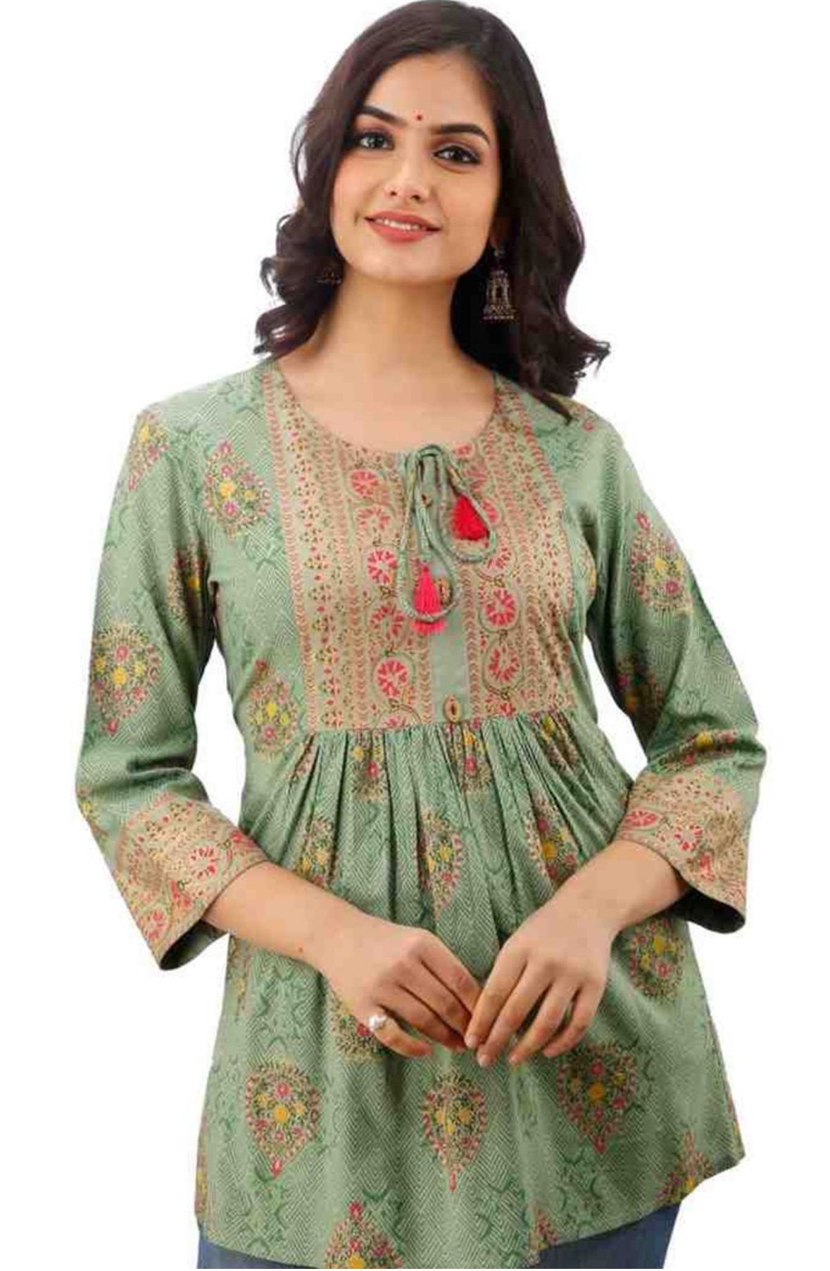 Green Cotton short kurti