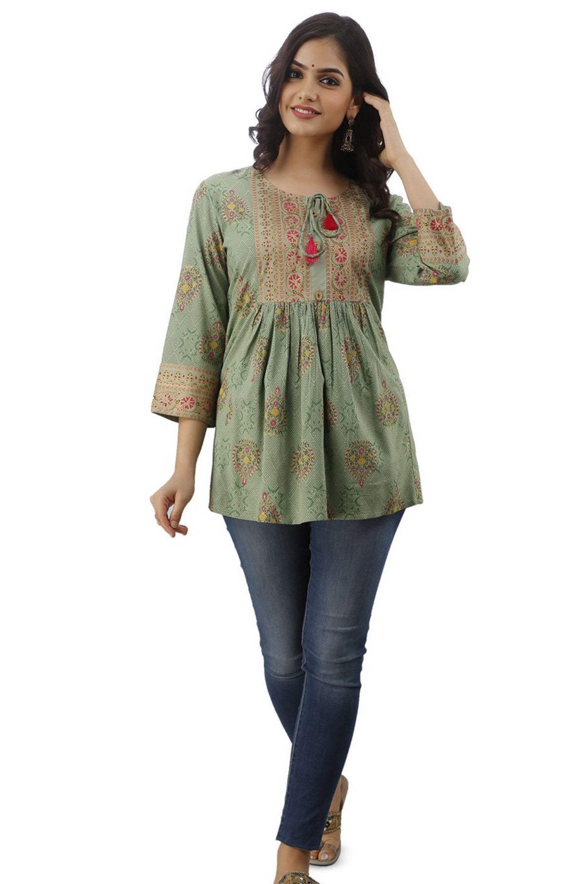 Green Cotton short kurti