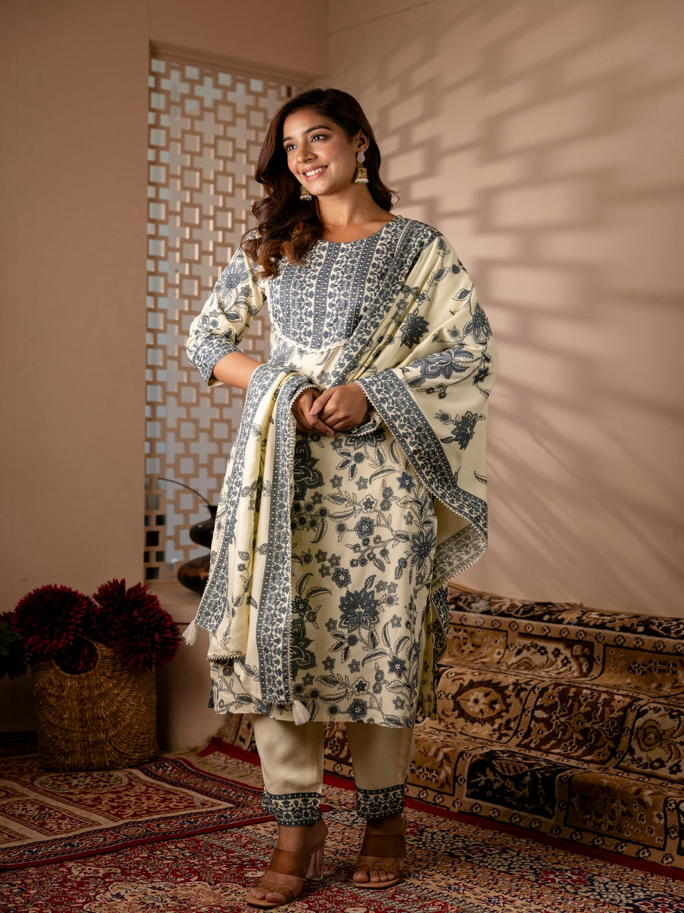 Cotton Rayon printed 3 piece kurta set (Kurta, Plazzo and Duppata)