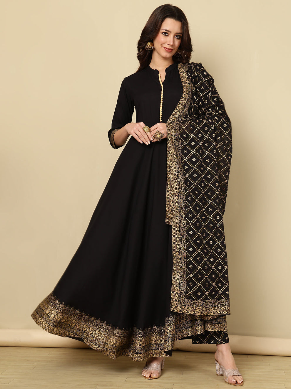 Black long 3 piece Anarkali