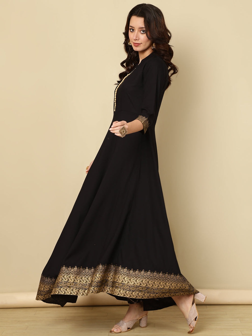 Black long 3 piece Anarkali