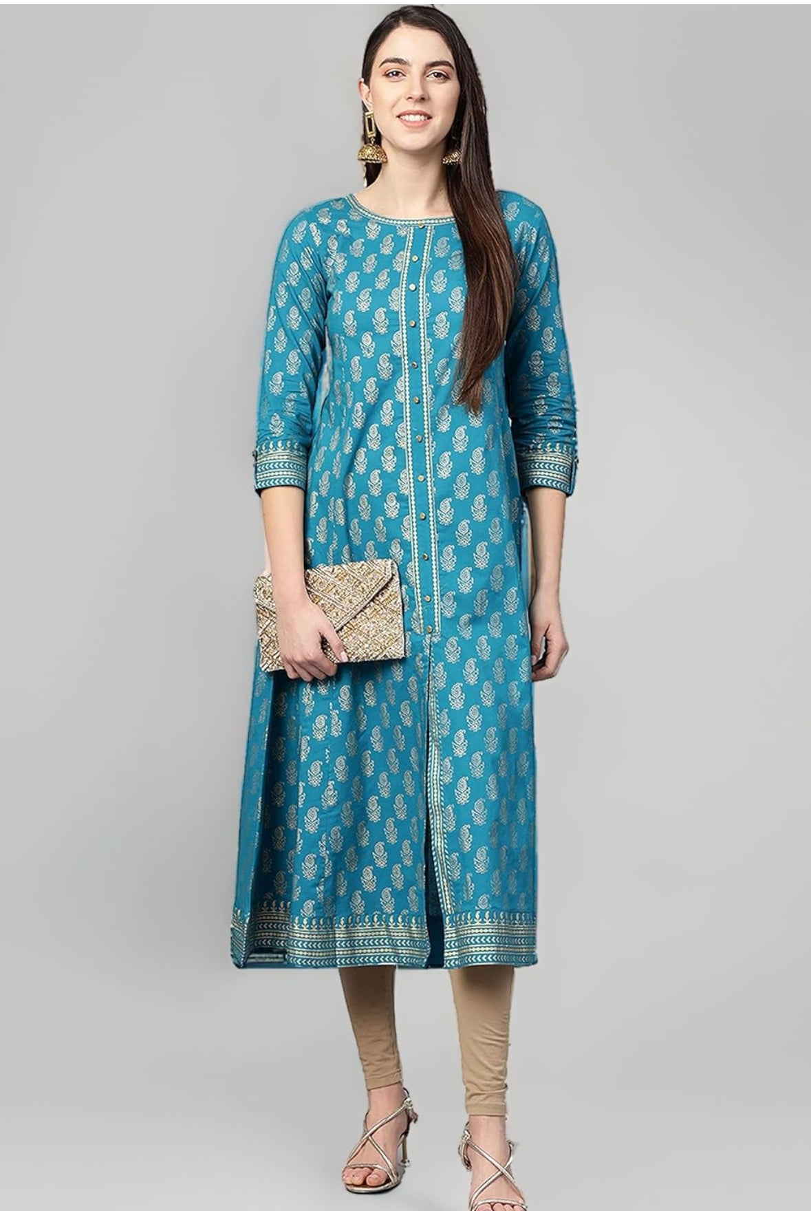 Silk Anarkali with gold motifs