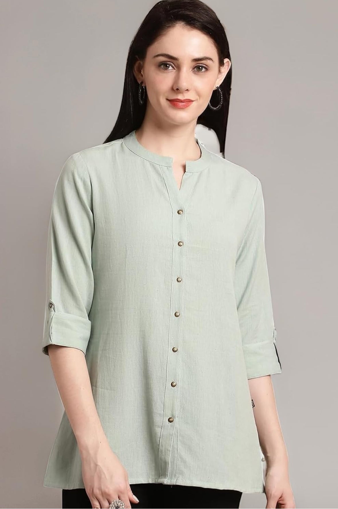 Linen Pista Green short kurti