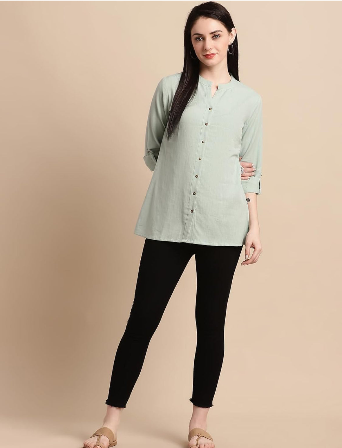Linen Pista Green short kurti