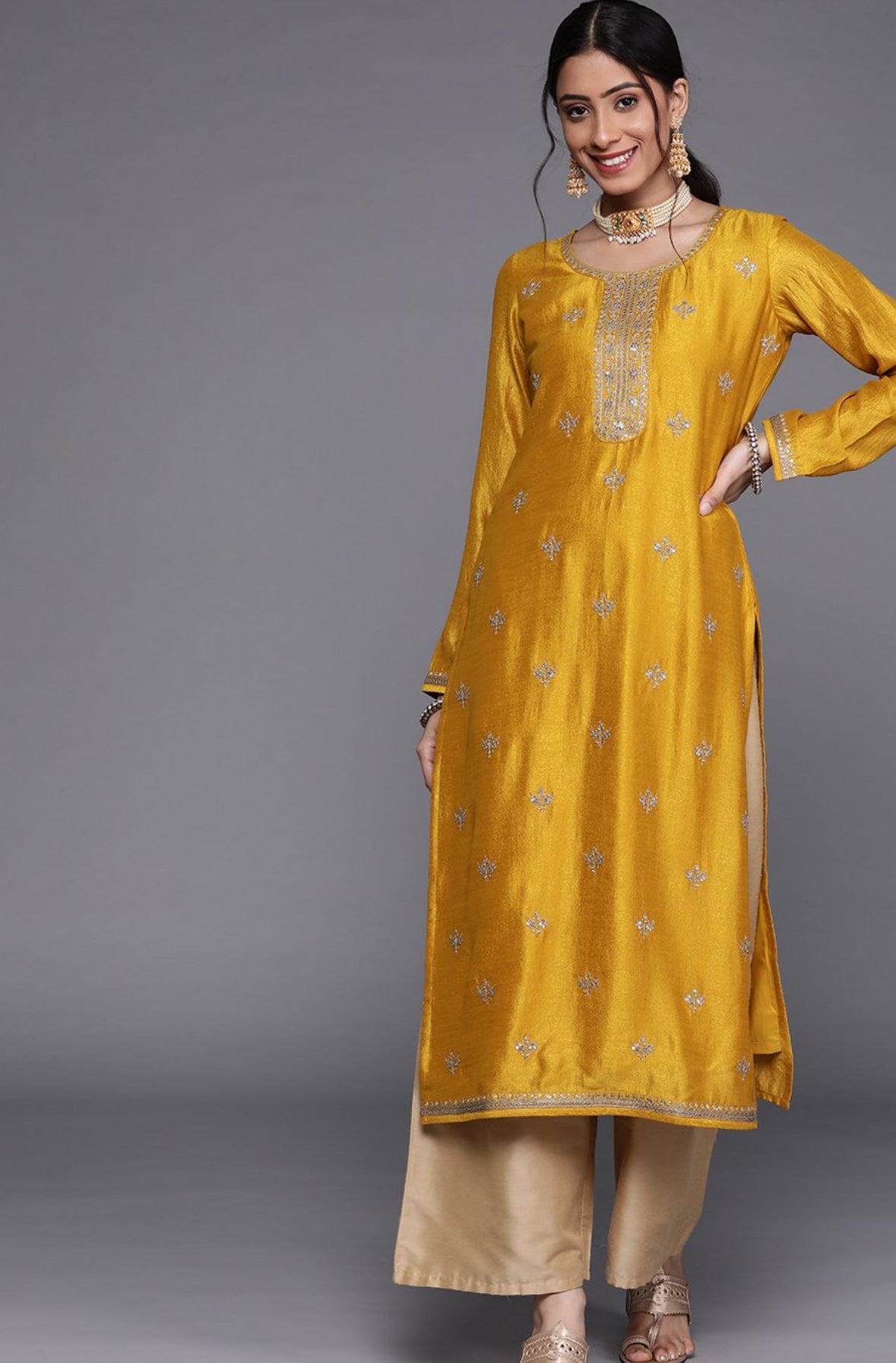 Yellow silk long kurti