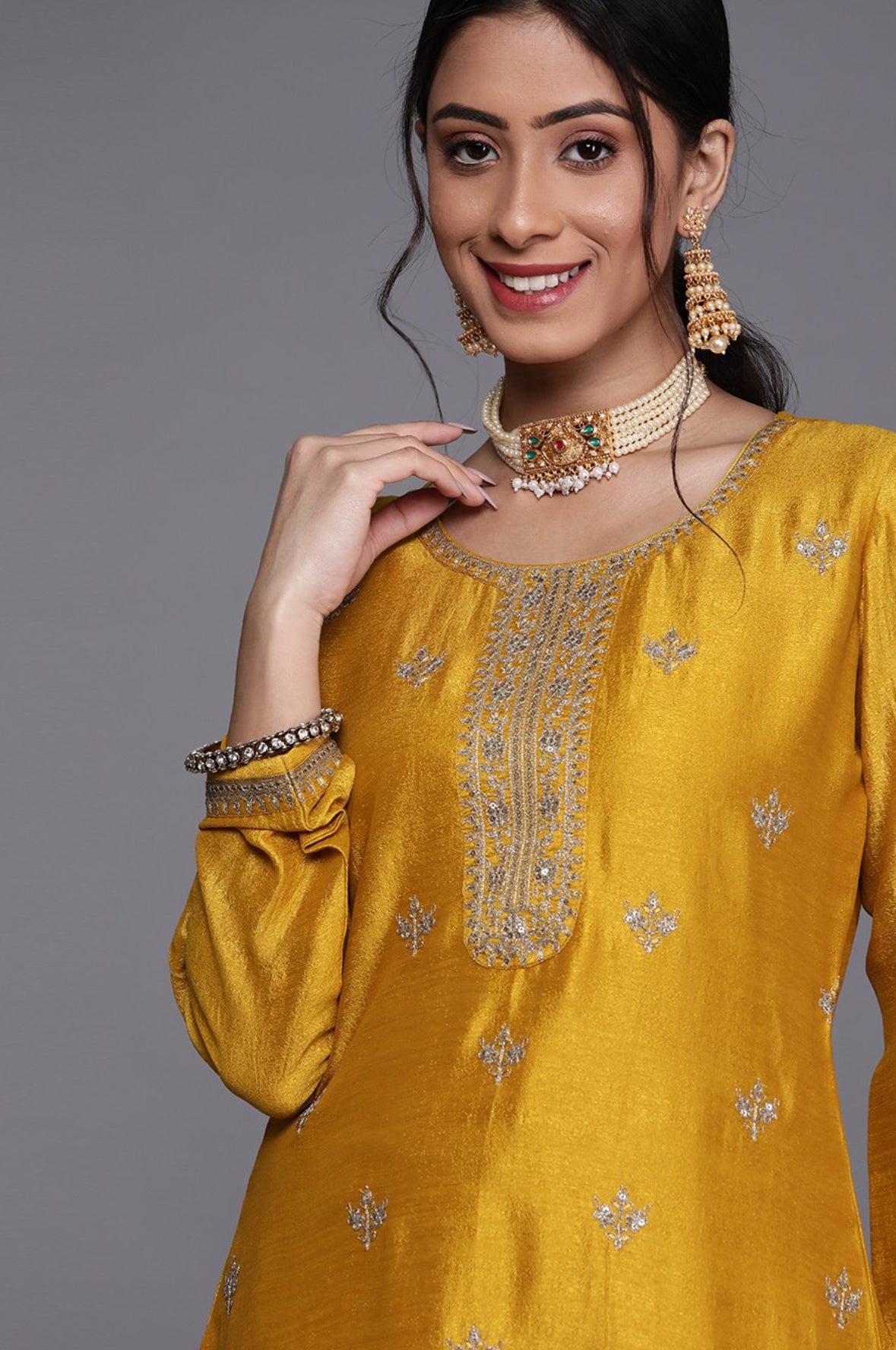 Yellow silk long kurti