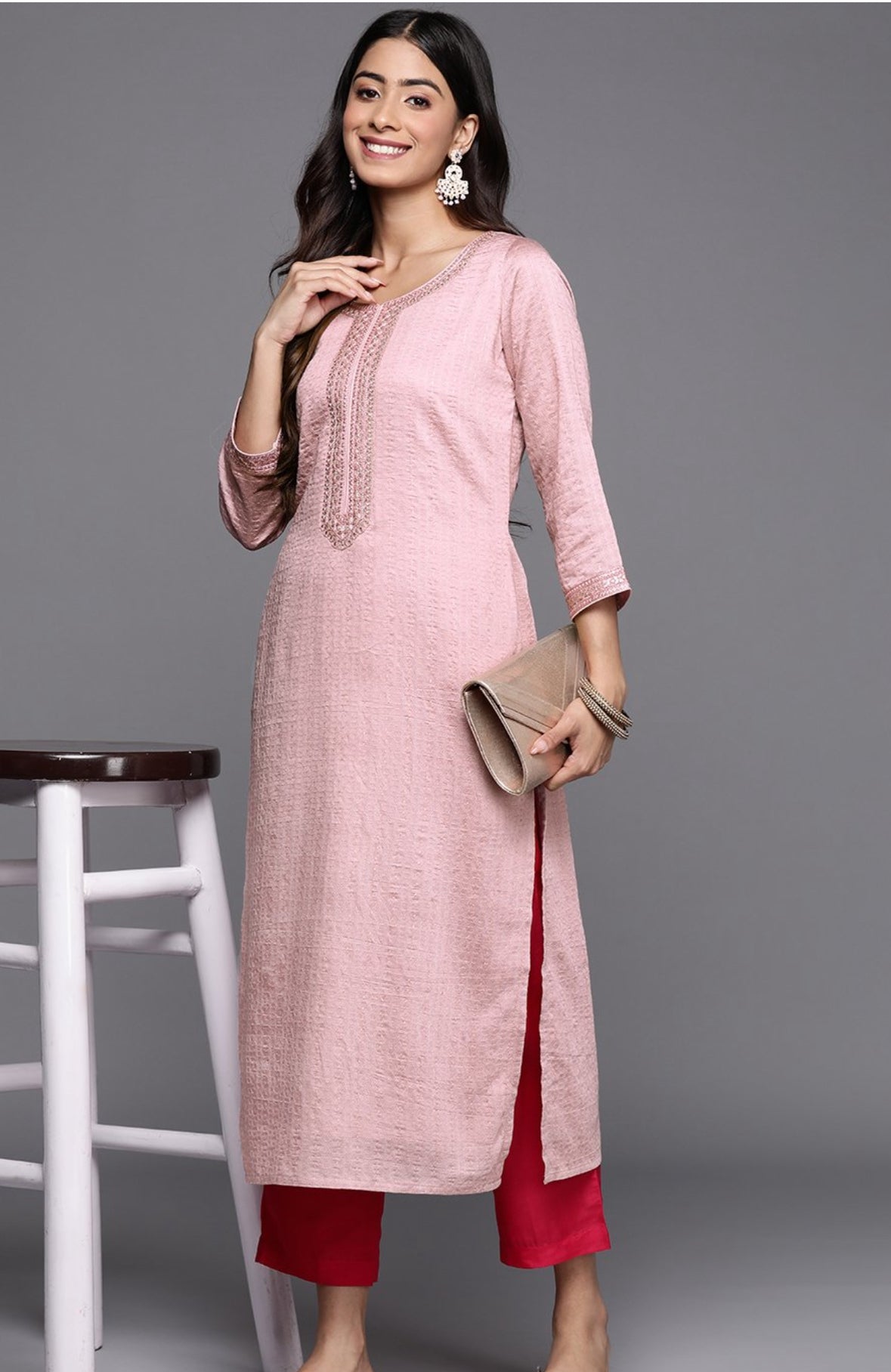 Pink silk long kurta