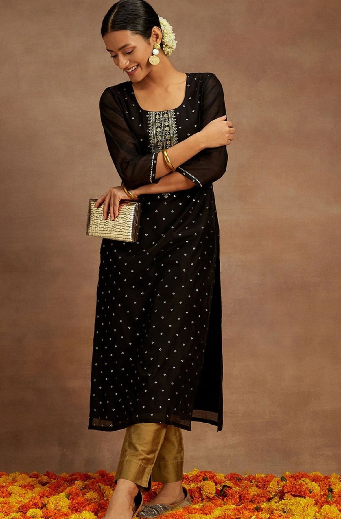 Chiffon black kurta