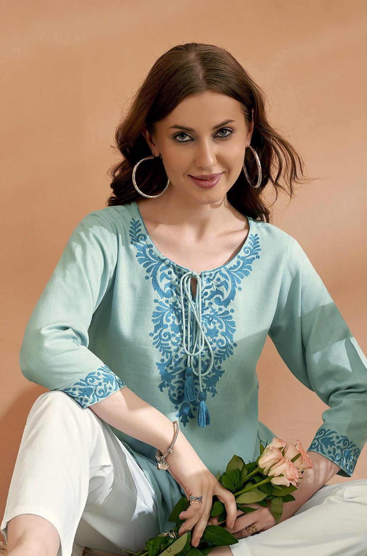 Kashmiri thread work short kurti