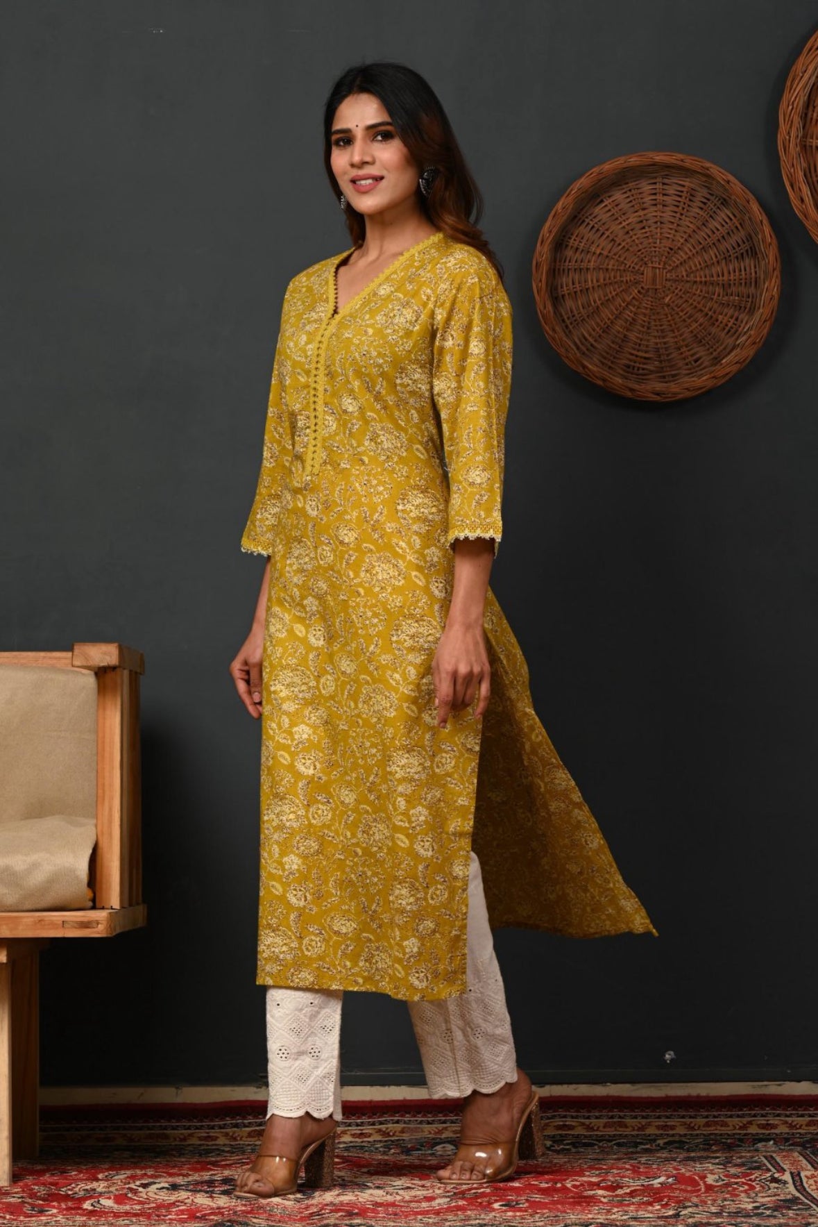Yellow Cotton long kurta