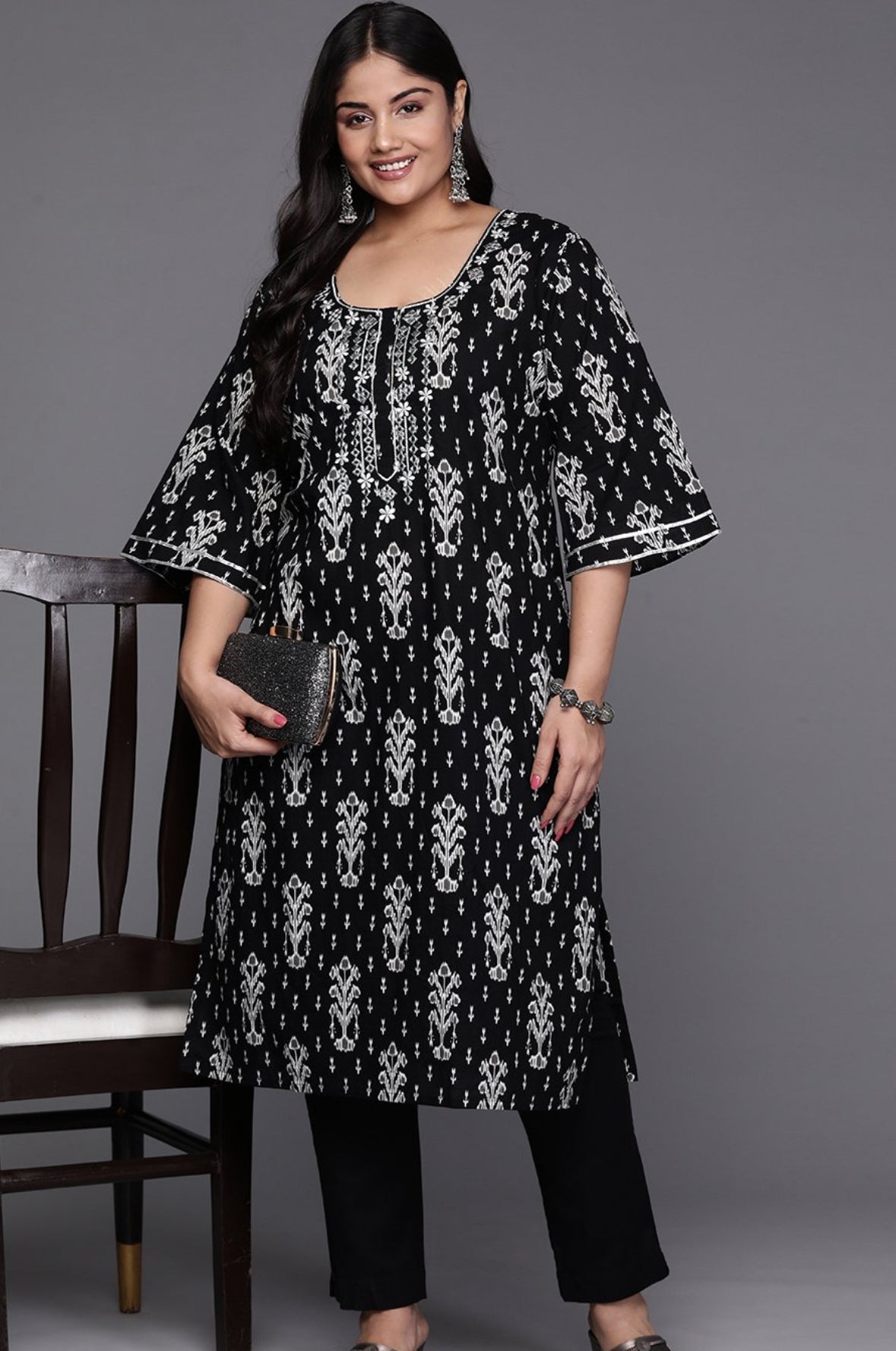 Black cotton plus size long kurti