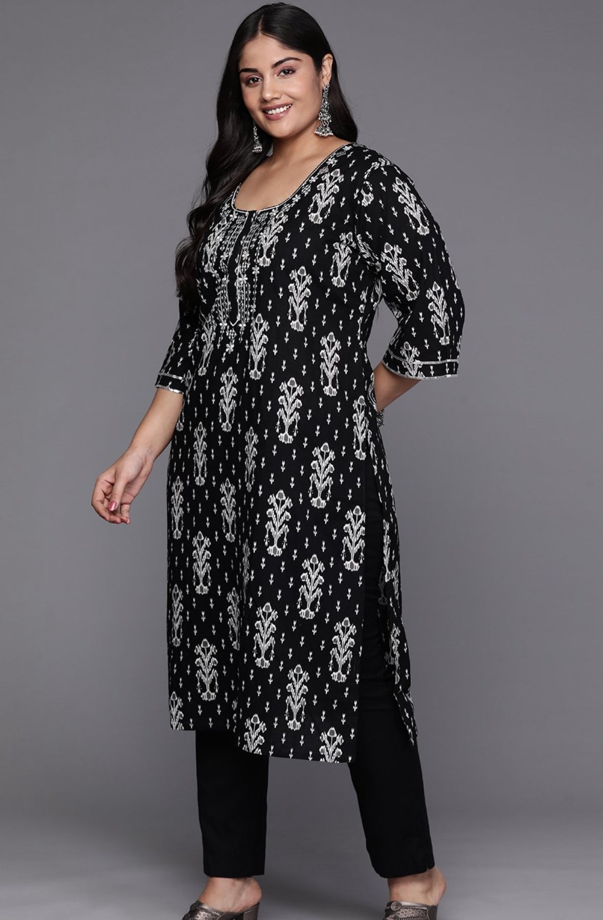 Black cotton plus size long kurti