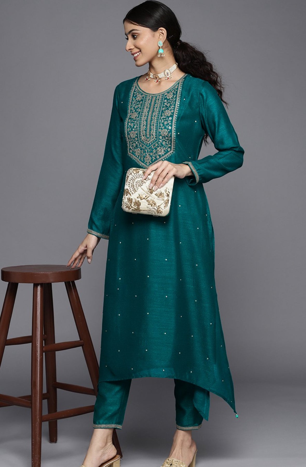 Green A-Line silk kurti
