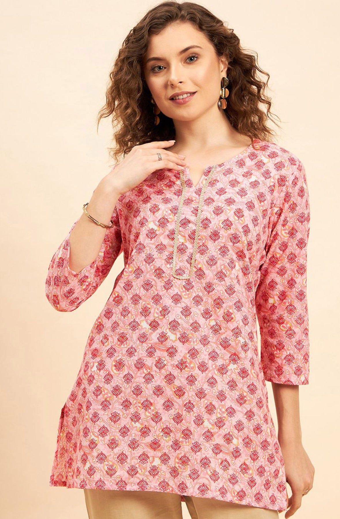 Floral cotton short kurti