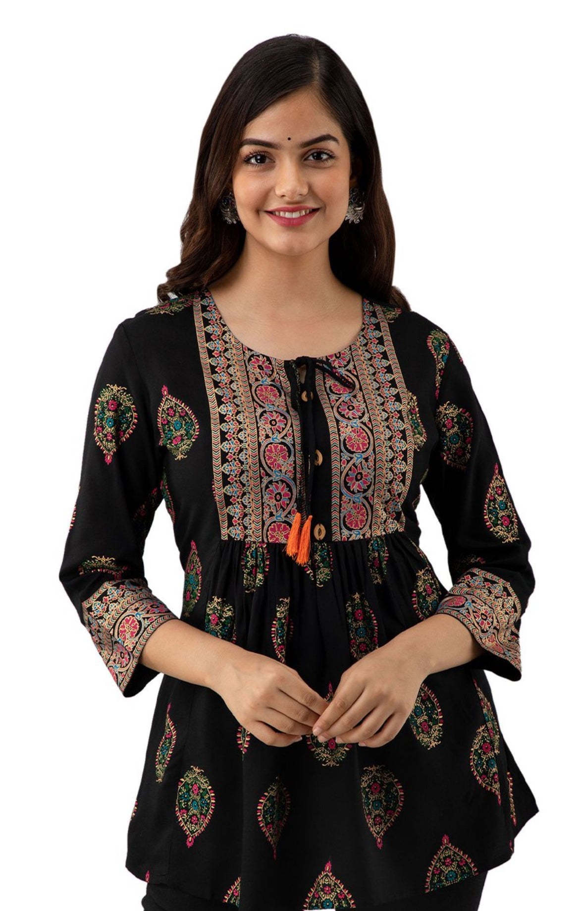 Black khadi print peplum short kurti