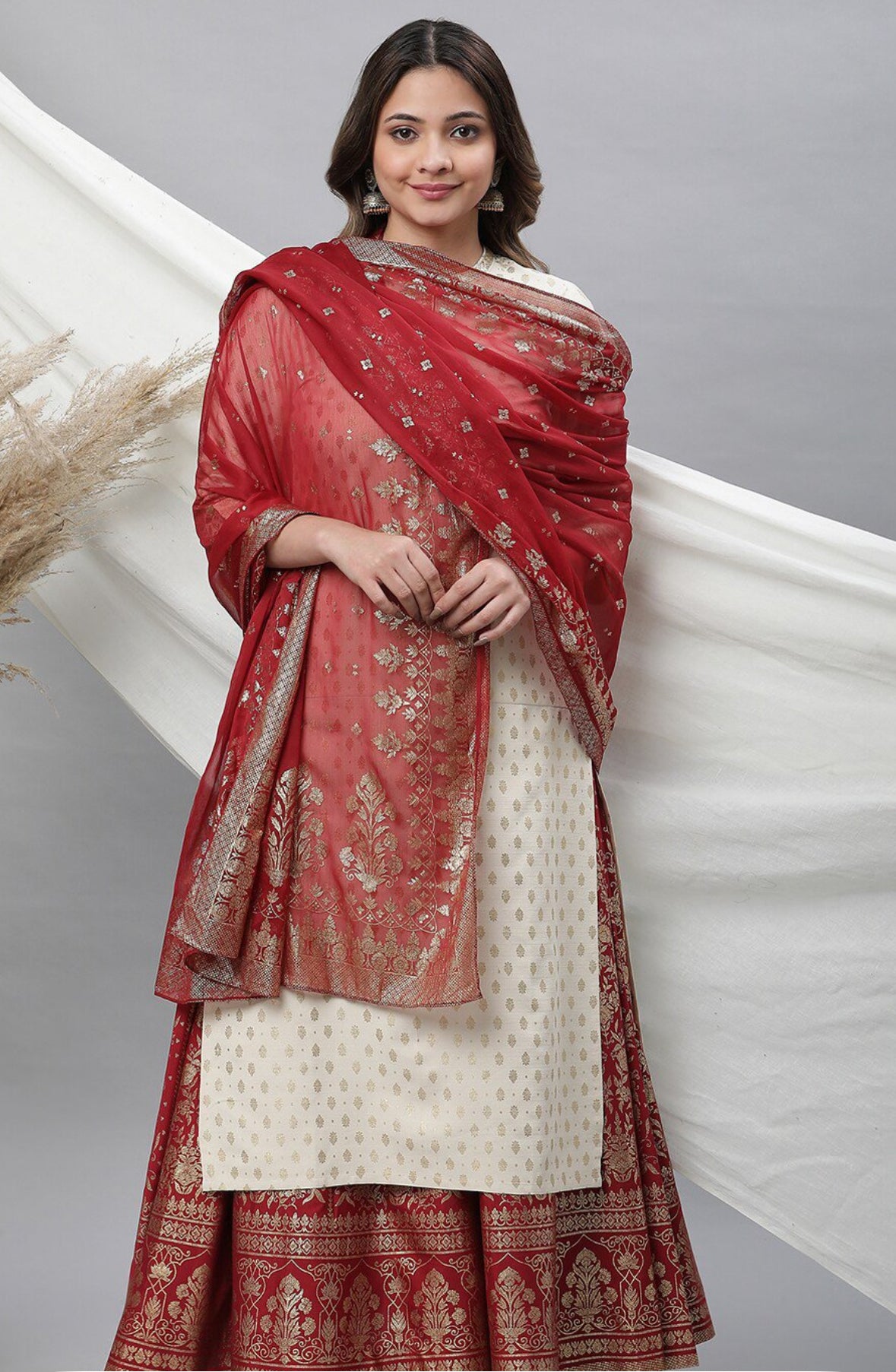 Red silk net dupatta