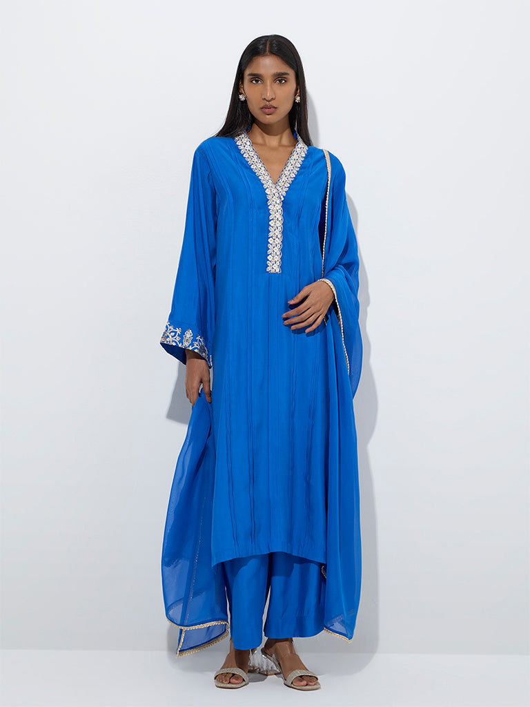 Blue Silk plain Anarkali