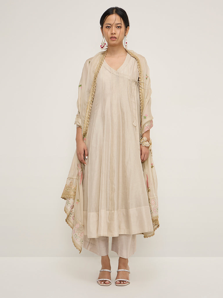 Gold & Ivory Silk Anarkali set