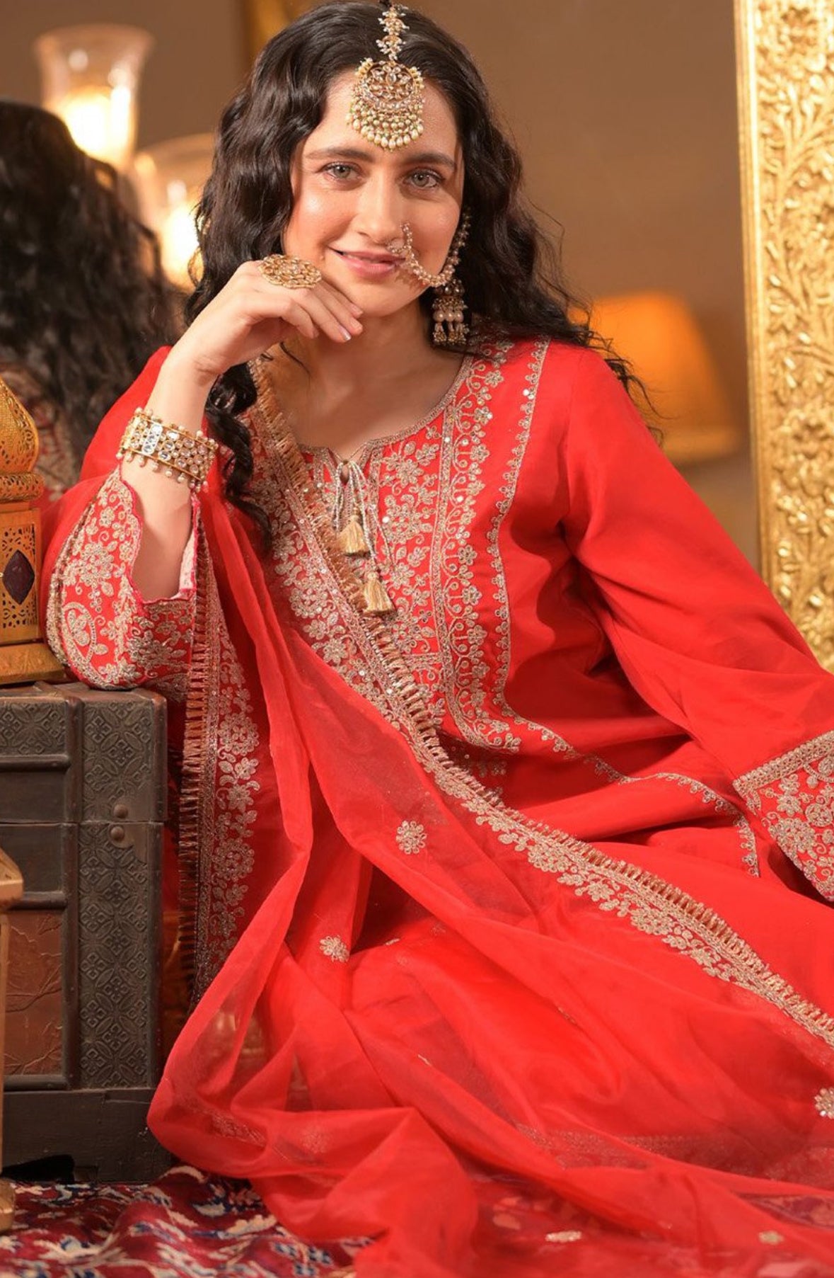 Burnt orange Silk Anarkali  set