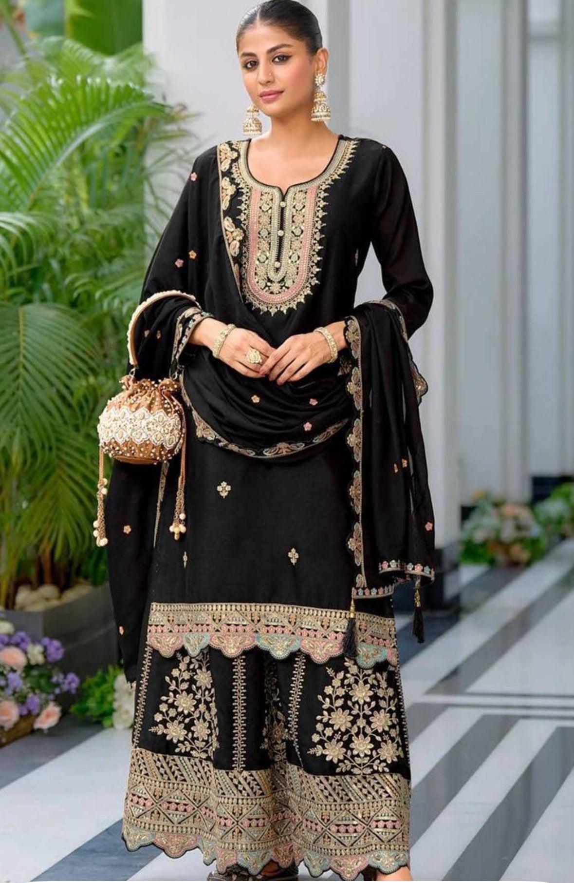 Black festive wear Sharara suit set