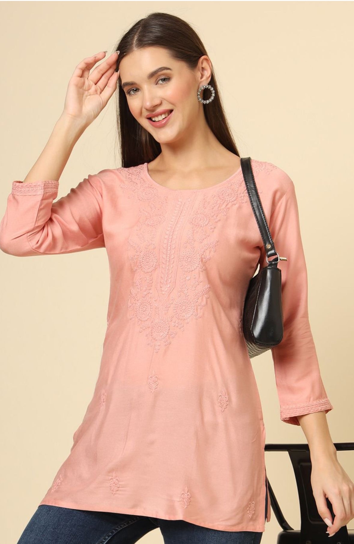 Peach cotton short kurti