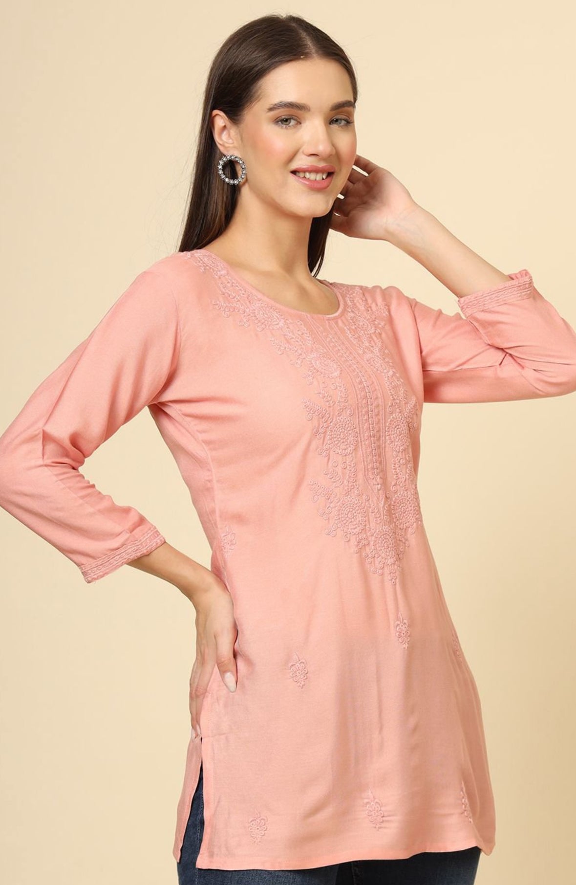 Peach cotton short kurti