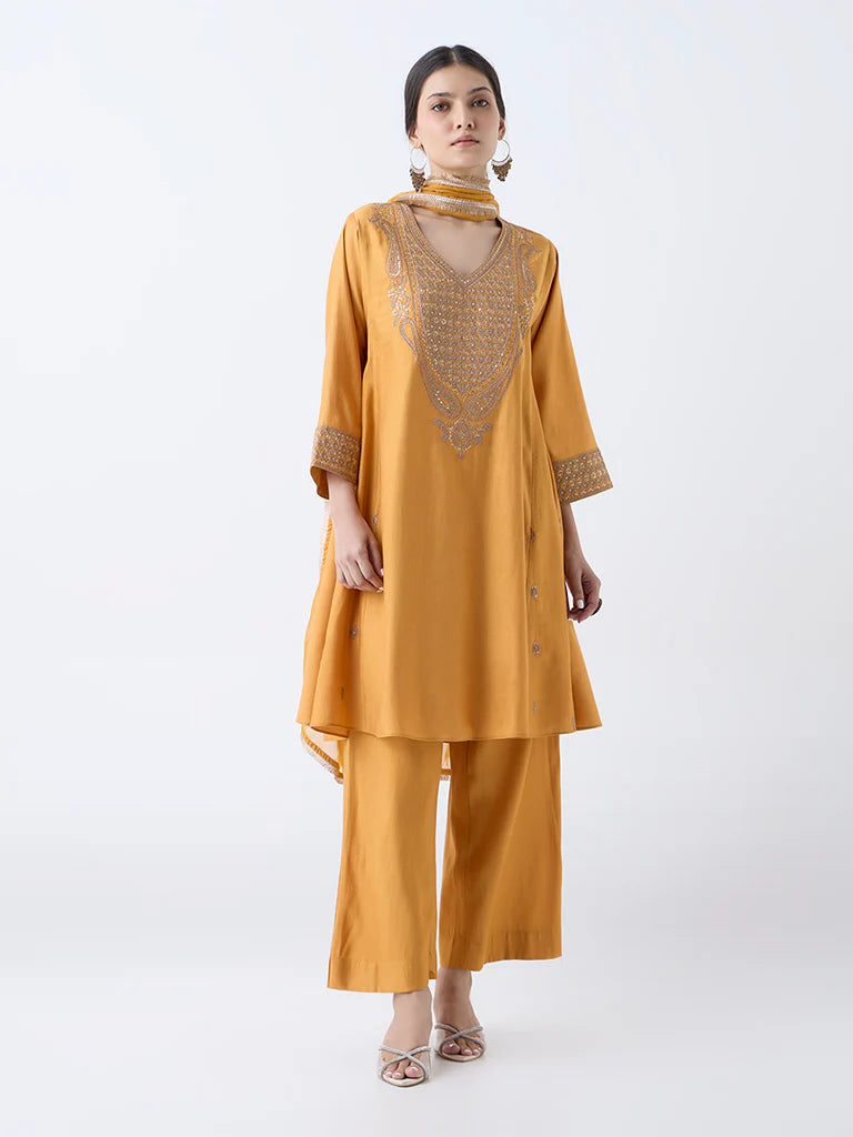 Mustard 3 piece ethnic wear silk salwar suit