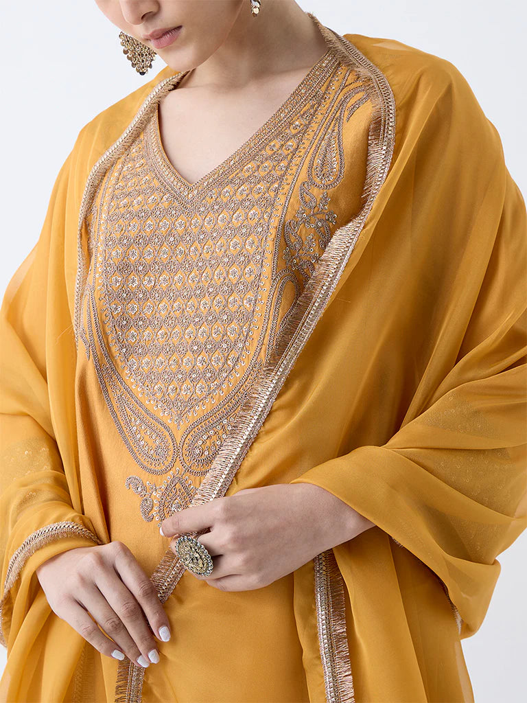 Mustard 3 piece ethnic wear silk salwar suit