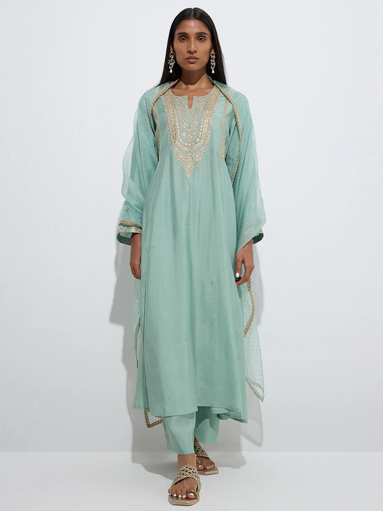Sea green 3 piece Anarkali set Indian Ethnic wear