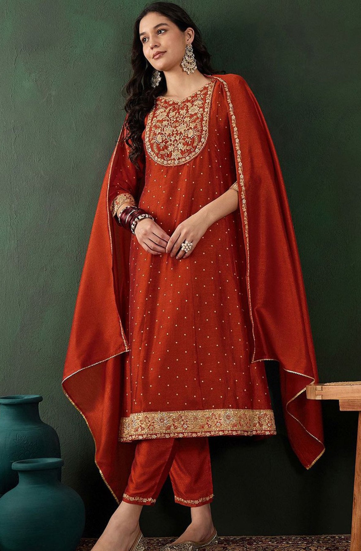 Red indian anarkali set| Indian Wear