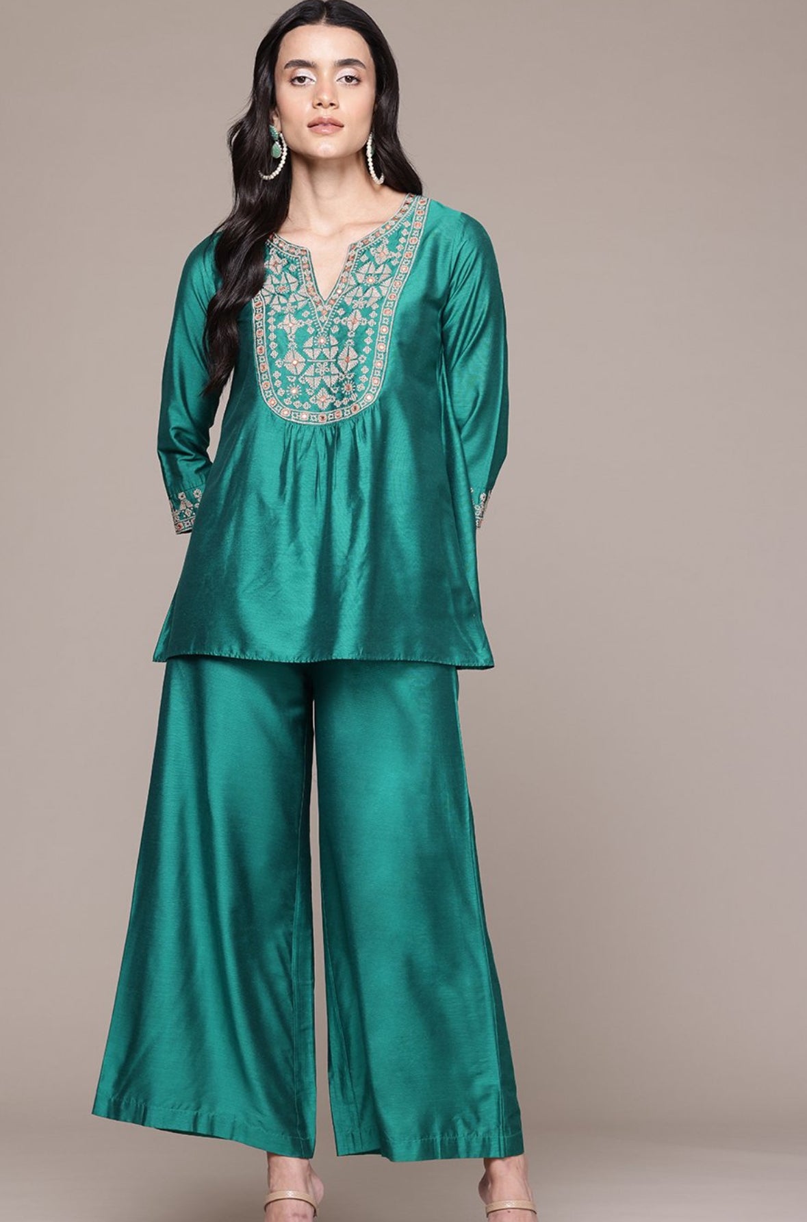Sea green silk co-ord set