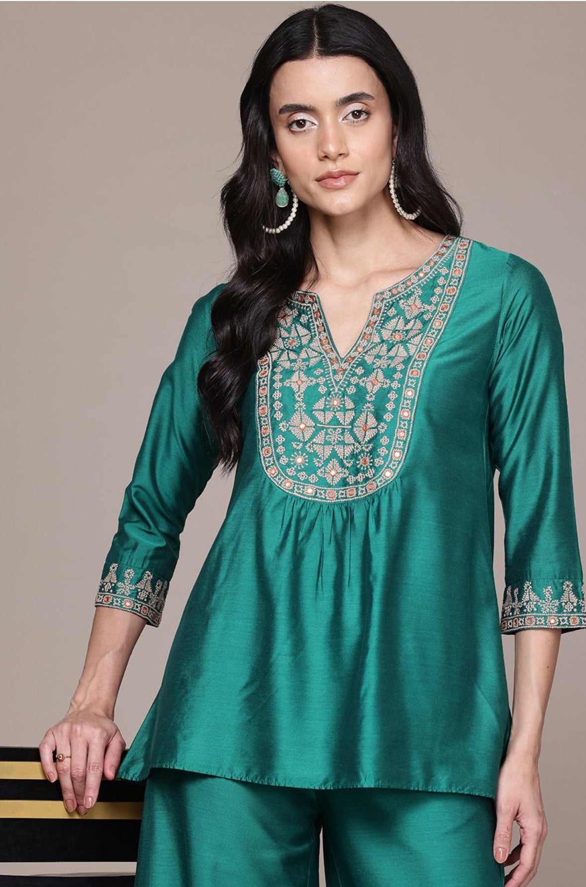 Sea green silk co-ord set