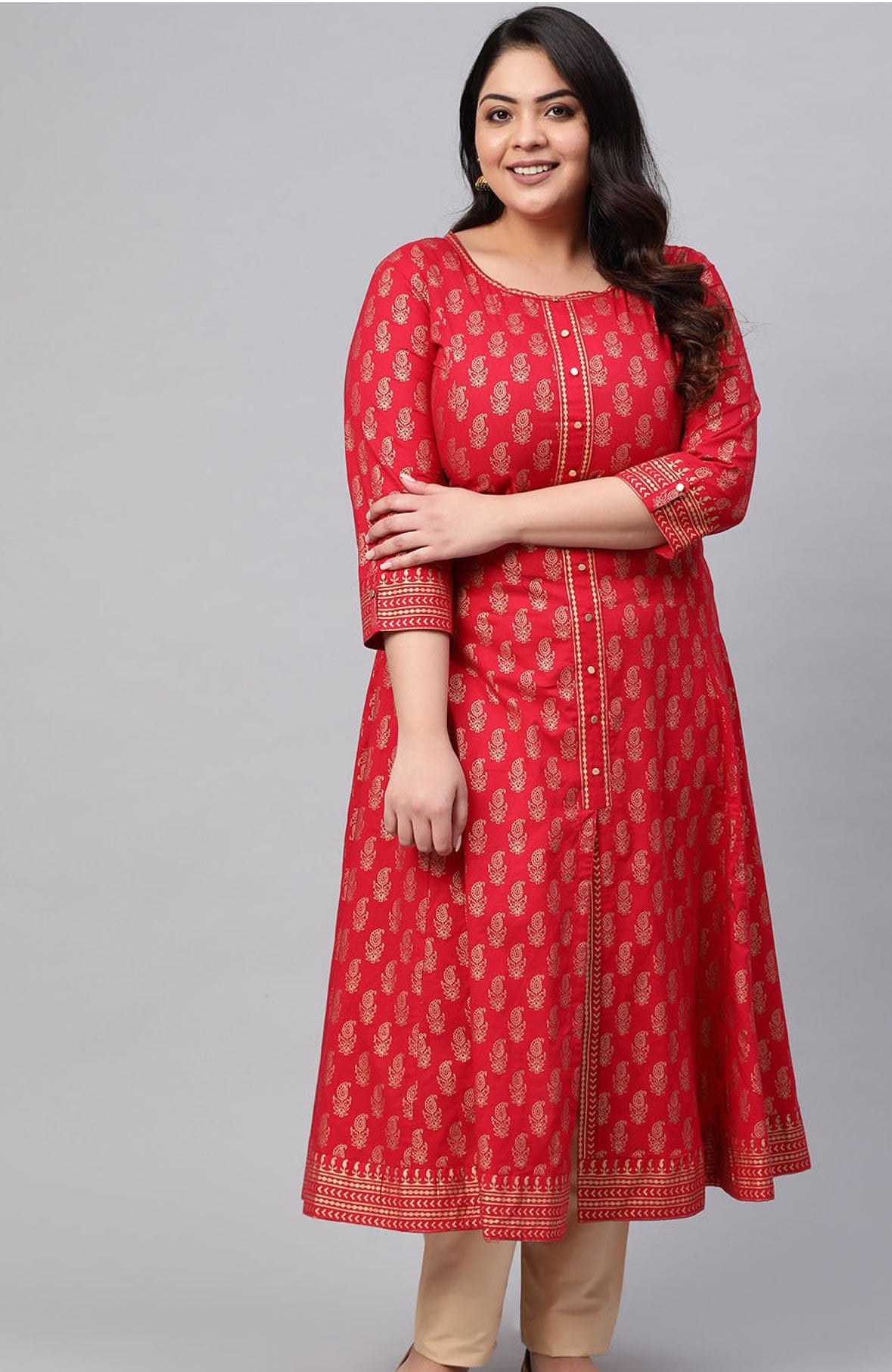Plus size Red cotton flared  Anarkali