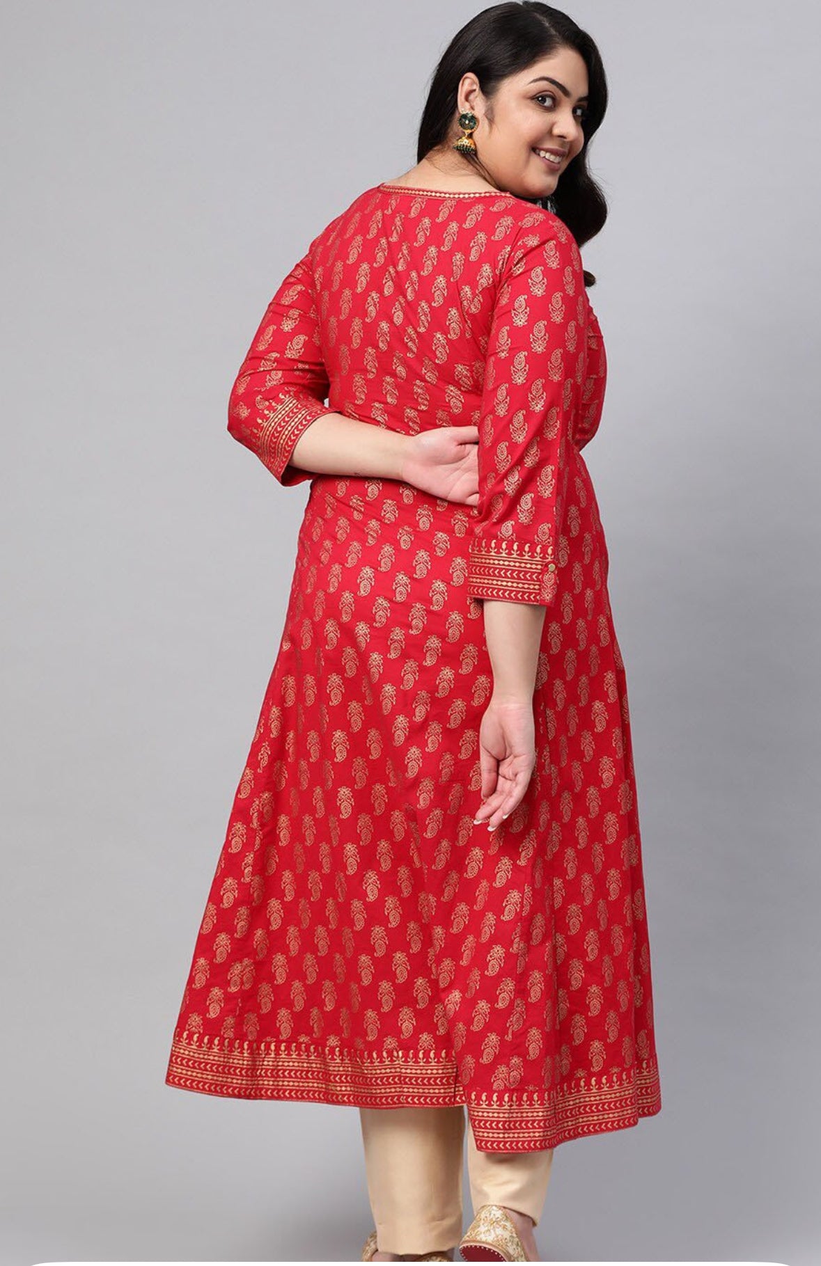 Plus size Red cotton flared  Anarkali