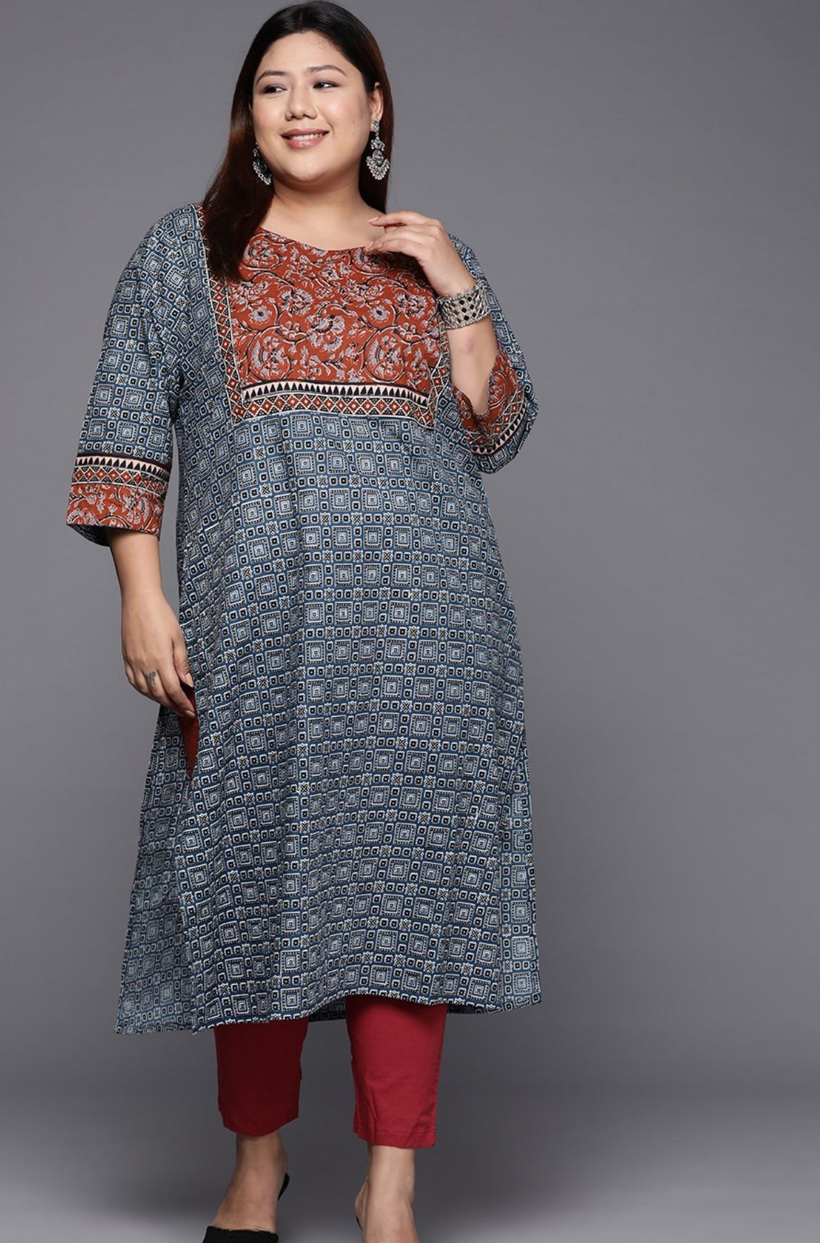 Plus size long cotton kurti