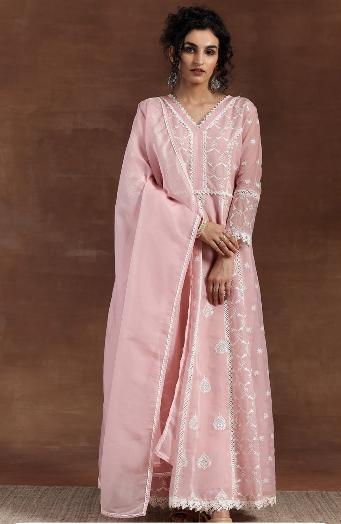 Organza pink Anarkali set