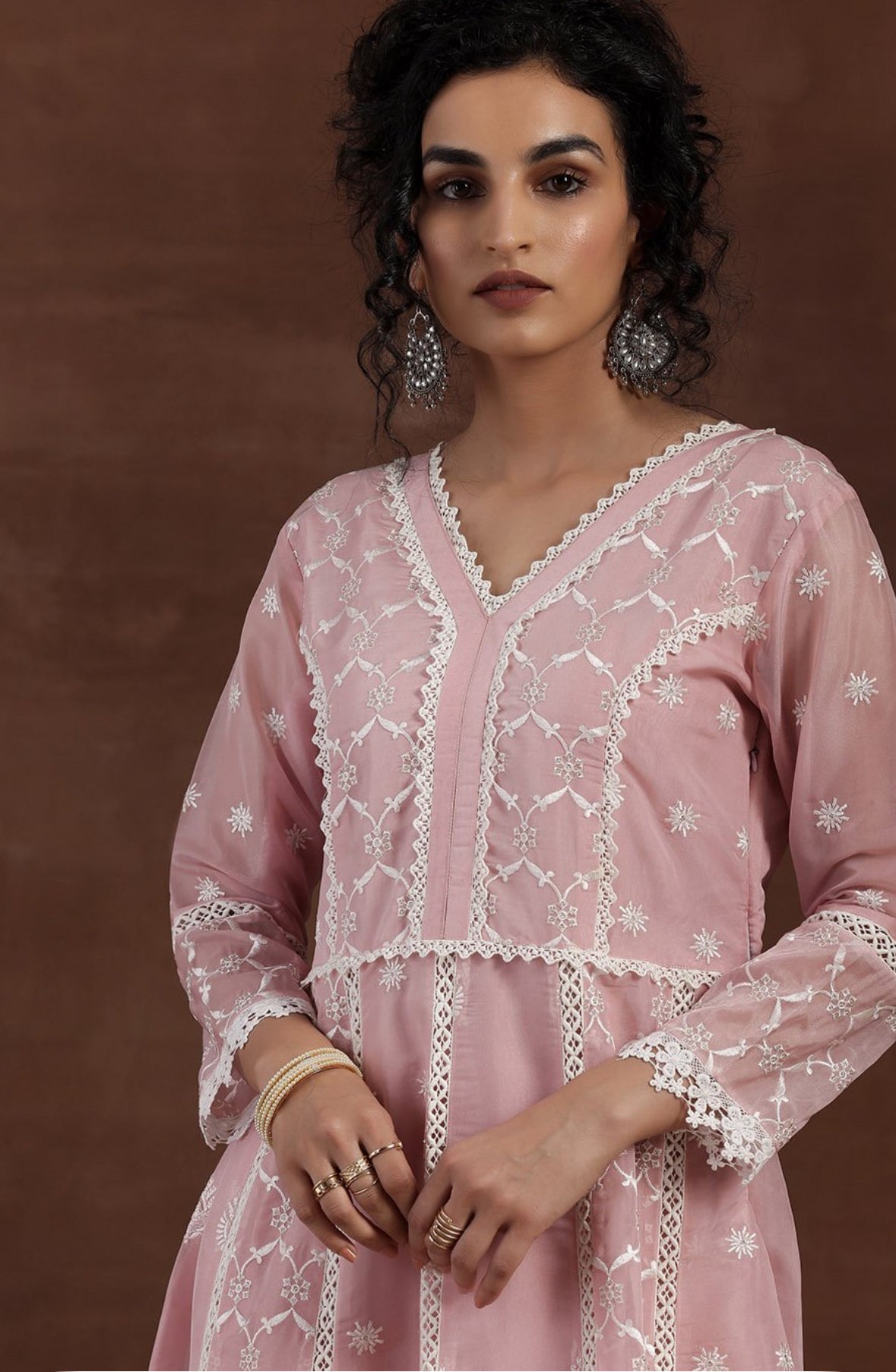 Organza pink Anarkali set